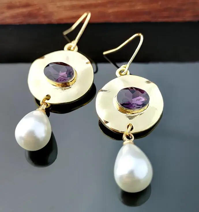 Earring D279 Новые модные серьги-капельки с искусственным жемчугом, женские Роскошные позолоченные фиолетовые стразы, серьги-капельки, свадебный подарок Z4D279 - Окраска металла: Earring D279