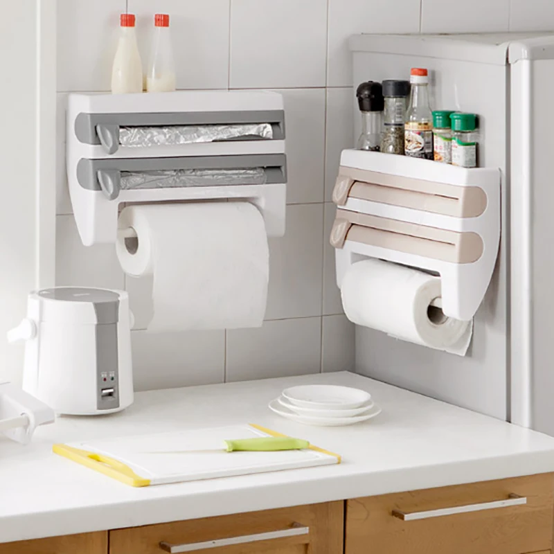 Kitchen Storage Rack Towel Hanger Holder Tin Foil Accessories Cling Film Sauce Bottle Wall Roll Paper | Дом и сад