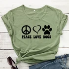 Футболка с надписью Peace Love Dogs, 100% хлопок, в эстетике 90-х, Tumblr, собака, мама, яркая, смешная женская футболка с графическим слоганом, Прямая поставка