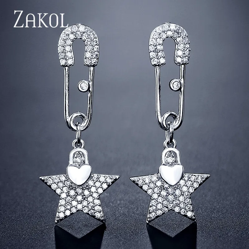 Женские серьги ZAKOL в форме звезд с кубическим цирконием FSEP2351|Серьги-подвески| |