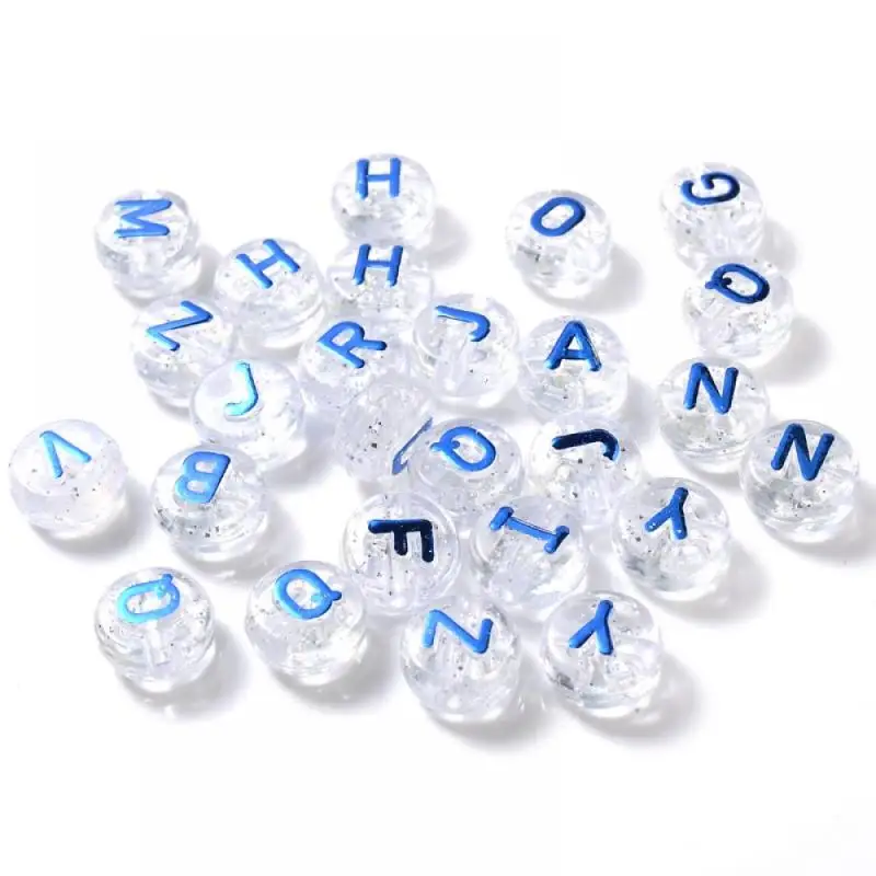 

New 50Pcs/Lot 10mm Transparent Mixed Letter Acrylic Beads Round Flat Loose Beads Bracelets For Jewelry Making DIY Accessories