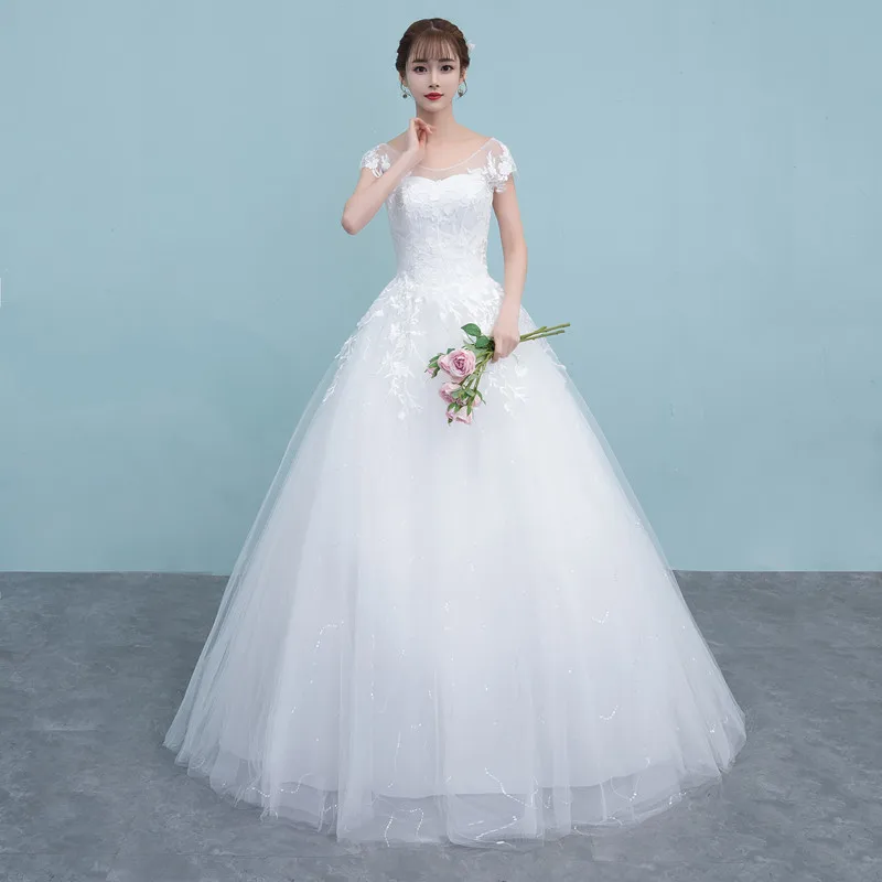 Кружевное свадебное платье с аппликацией бальное большого размера