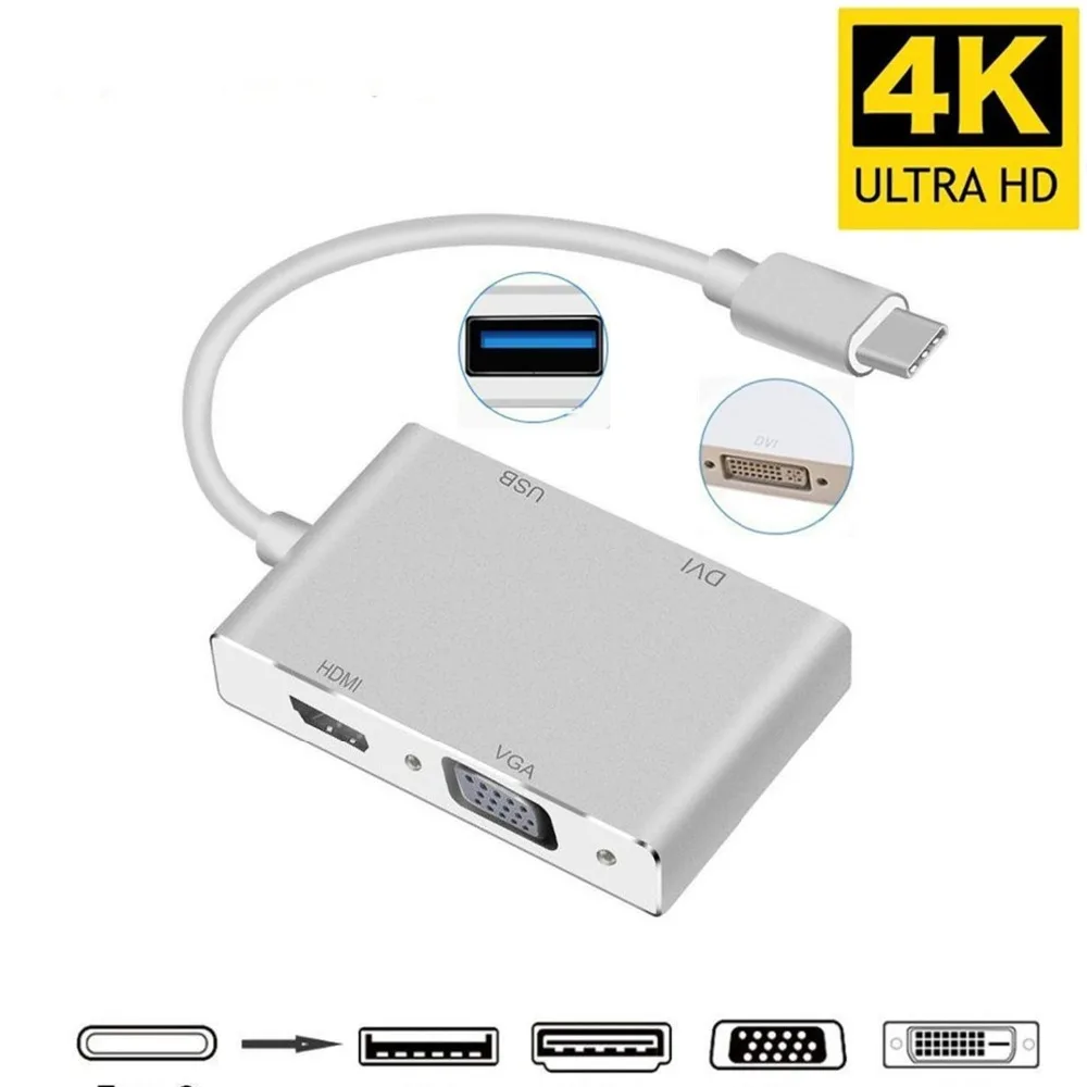 4 в 1 USB C концентратор тип к HD VGA DVI 3 0 адаптер кабель для ноутбука Apple Macbook Google Chromebook