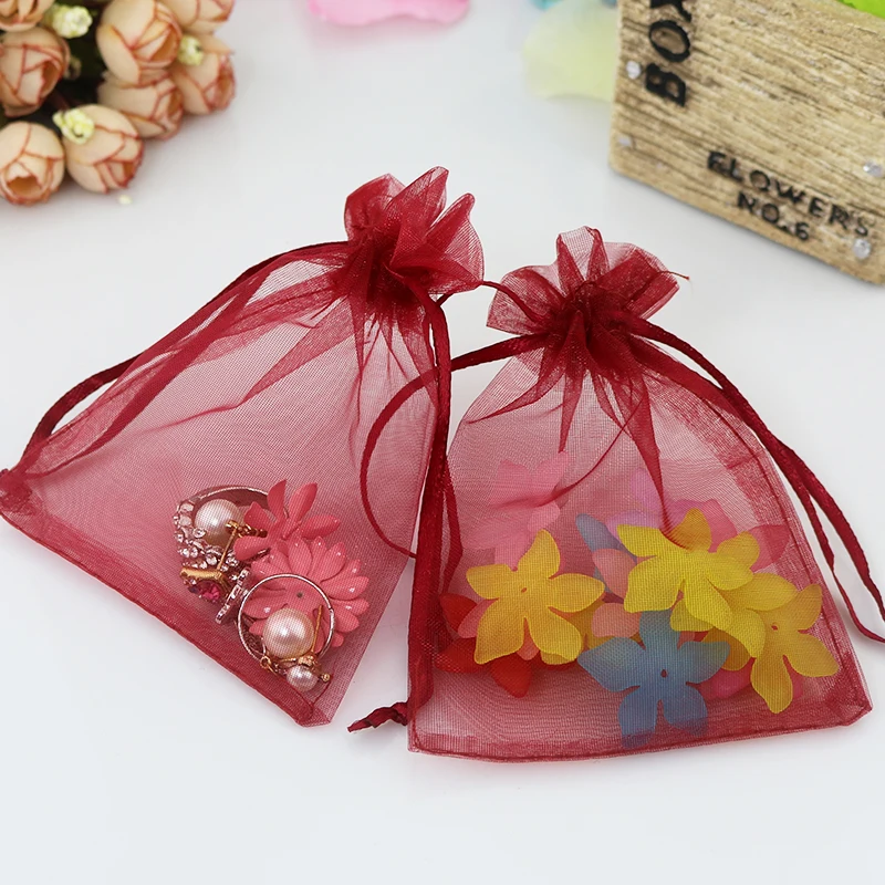 

50pcs/lot burgundy wine red Organza Bag Jewelry ring display Drawstring Package Bags Wedding Party christmas Gift Pouch