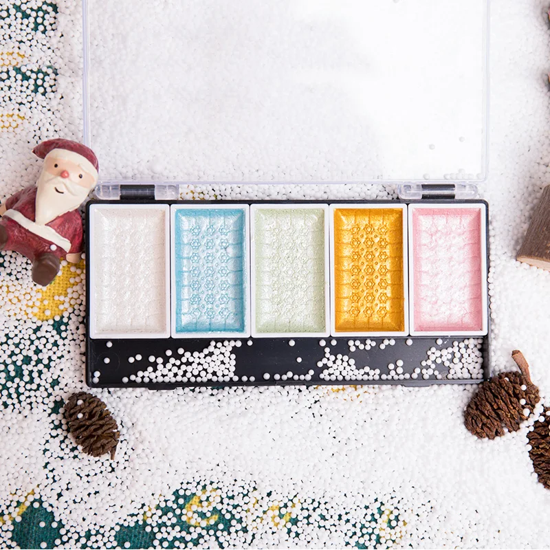 5/8 Цвета сплошной набор акварельных красок металлический золотой перламутровый