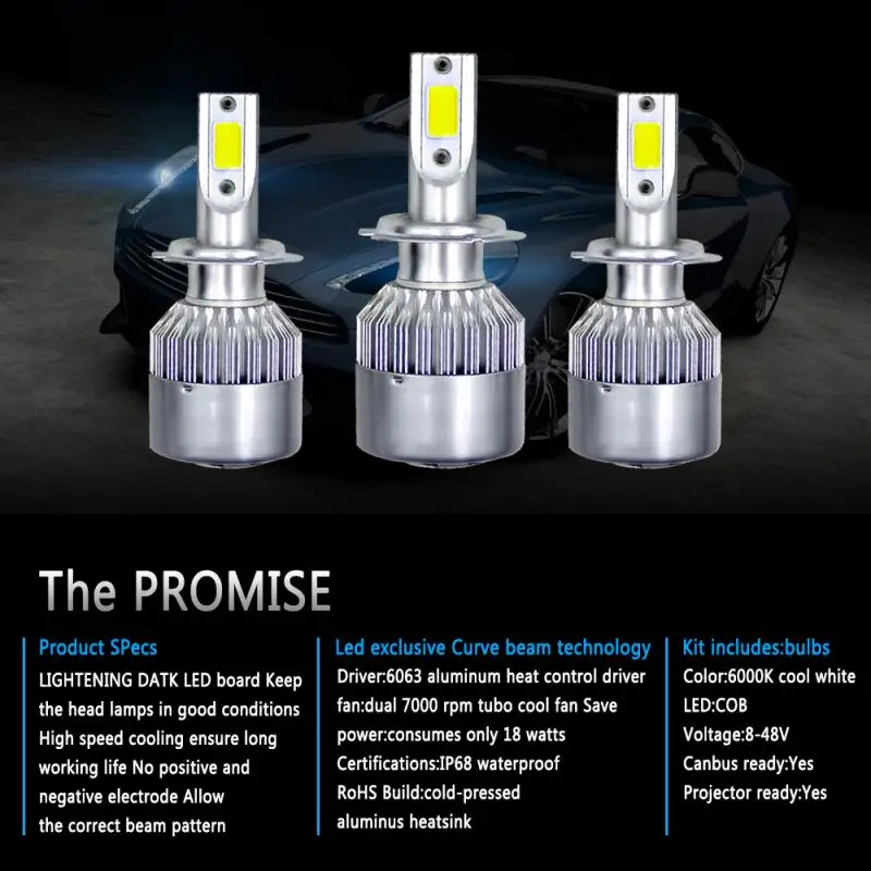 

2pcs 200W 20000LM H7 6000K White Super bright LED Headlight Power Bulb Car Headlight Bulbs Car Lights Car Accessories Automobile
