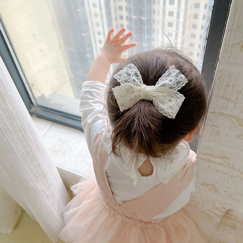 Diadema de princesa de encaje blanco para ni&ntilde;a, pinzas para el pelo para beb&eacute;, tocado con lazo, accesorios para la cabeza, 1 ud.-3