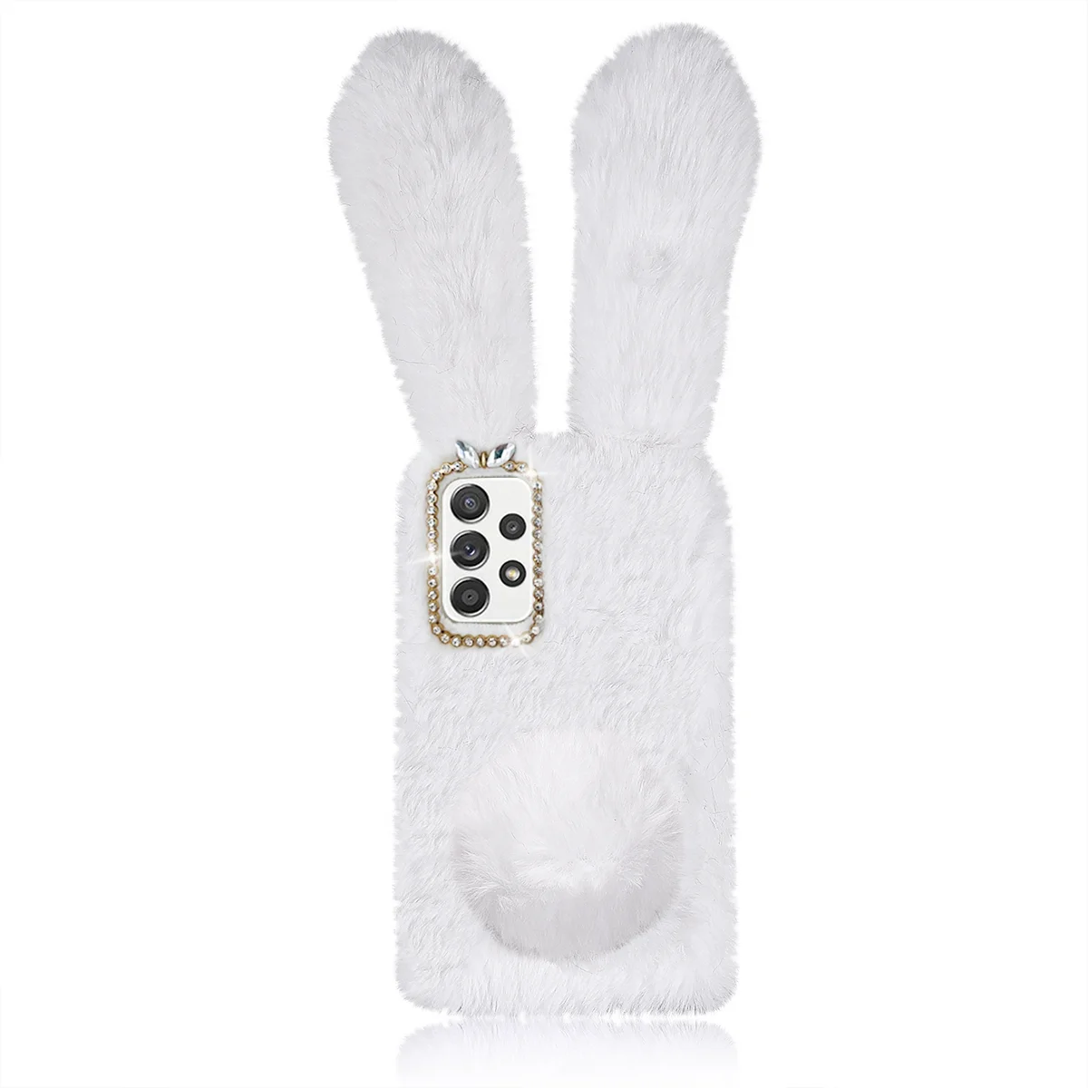 

Furry Warm Phone Shell Bunny Ear Plush Cellphone Case Compatible with A52