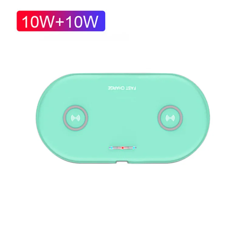 Dual 10W Blue 20 Вт 2в1 Qi Беспроводное зарядное устройство для iphone 11 XS MAX X 8 Dual 10 Вт Быстрая зарядка для samsung S10 S9 S8 huawei P30 Pro mate 30 20 - Цвет: Dual 10W Blue