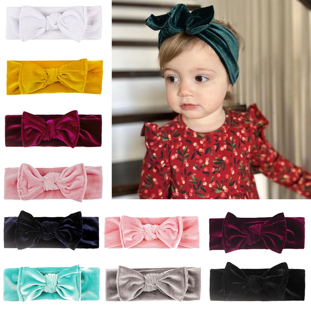 

Bulk 27pc/lot 2020 New Velvet Bows Headband Infant Hair Bows Warm Winter Head wraps DIY Hair Accessories For Girls Bow Headwear