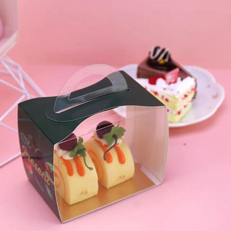 

Flamingo/Marble/Leaves Portable PVC Box Cut Pieces Cake Dessert Packaging Box Wedding Cake Boxes Christmas Transparent Gift Box