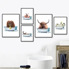 Настенная Картина на холсте с изображением ванны, жирафа, медведя, коровы, орангутана, свинки, осла, скандинавские постеры и принты, настенные картины, декор для детской комнаты