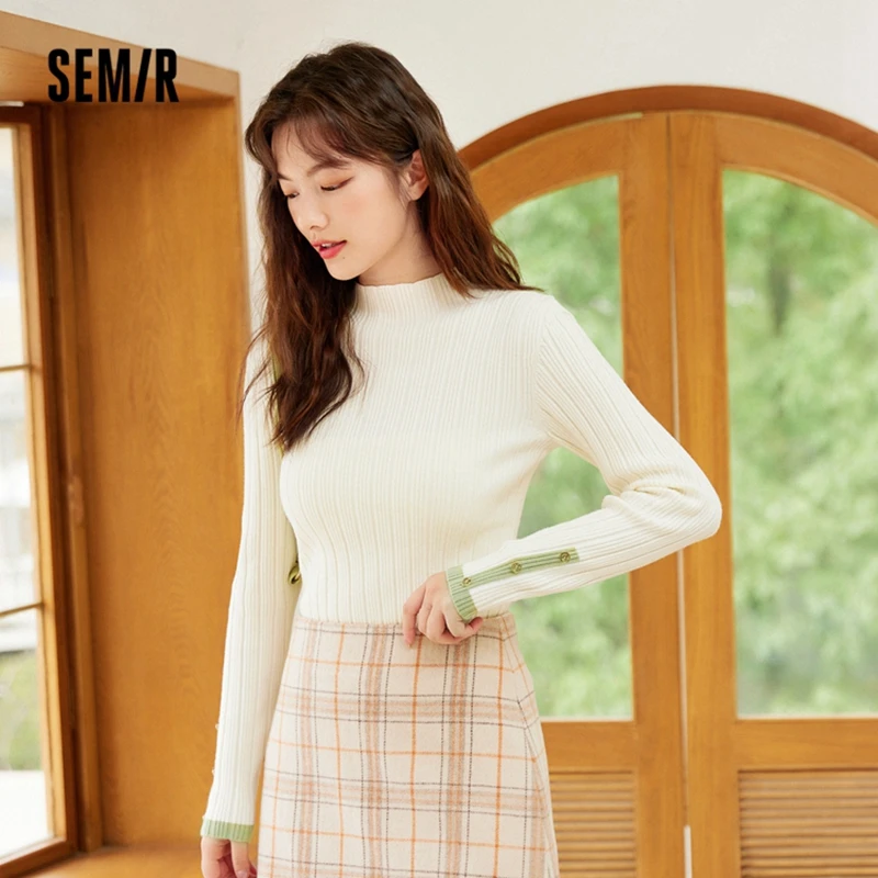 

SEMIR Knit Sweater Women Self-Cultivation Contrast Color Commuting Winter 2021 New Texture Tops Gentle Wind