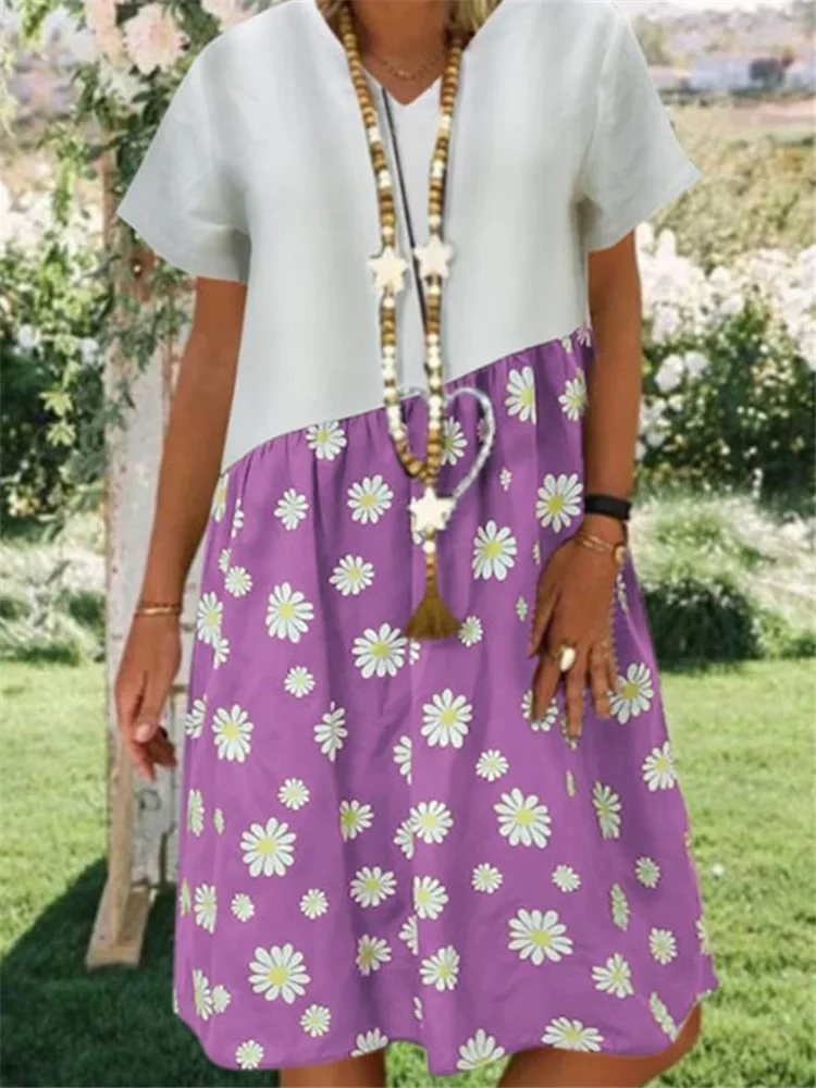 

Vintage Printed Women's Dress Elegant V-Neck Short Sleeve A-Line Dresses New Summer Plus Size 5XL Sexy Beach Party Ladies Dress