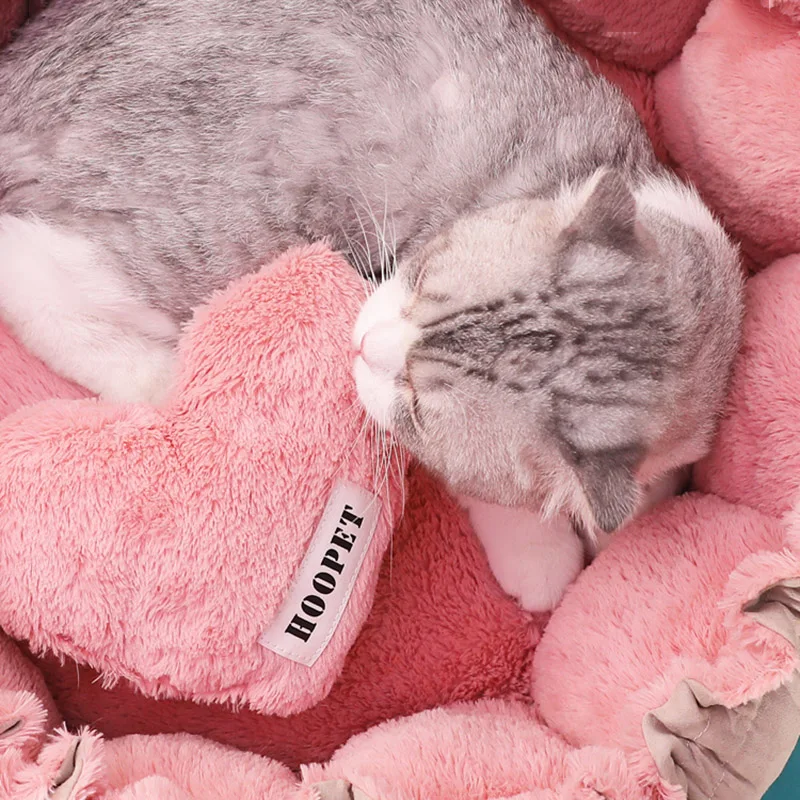Милая розовая кровать HOOPET Cat теплая для щенков собак коврик кровати на осень/зиму
