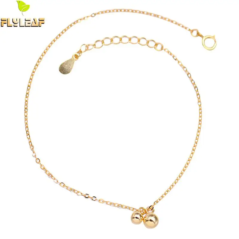 Женский ножной браслет Flyleaf ювелирный из серебра 925 пробы с золотыми бусинами и