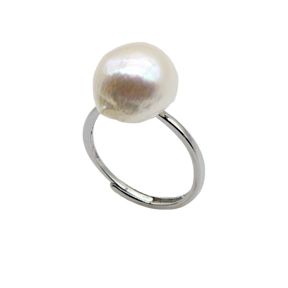 

SAUDADE Women's Baroque Ring 15mm Natural Freshwater Pearl Irregular Shape 925 Sterling Silver Adjustable Women's Ring