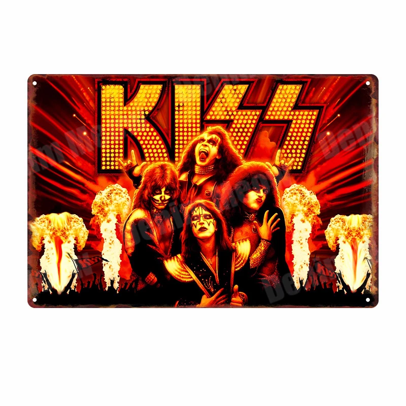 E Kiss Band табличка винтажная металлическая жестяная вывеска домашний бар Паб Клуб декоративные металлические тарелки музыка рок наклейки на стену железный Арт плакат MN5 - Цвет: E