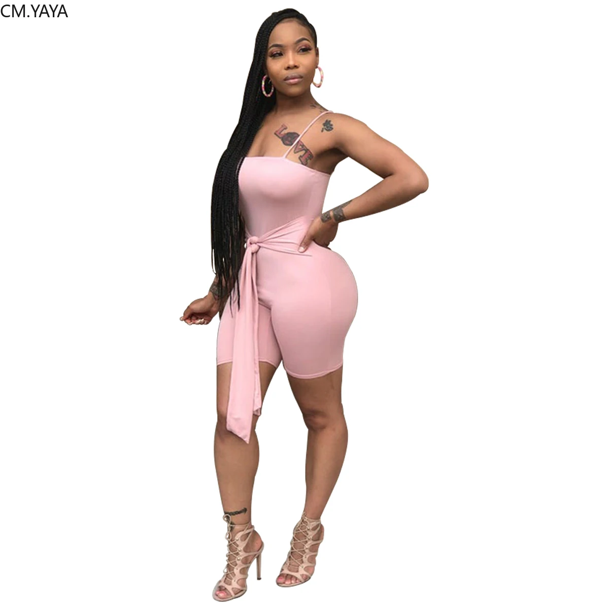 Женские комбинезоны до колена на тонких лямках с завязкой талии женский