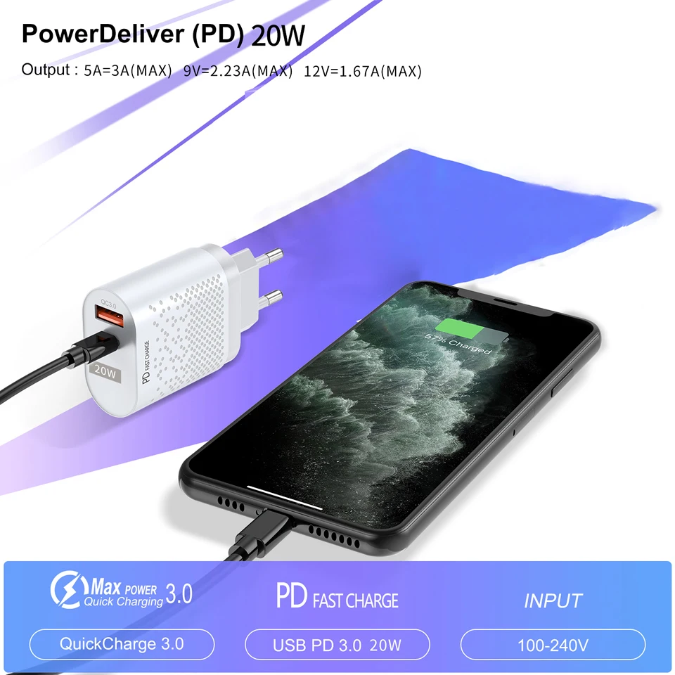 Зарядка сетевая ELECTOP USB Type-C с поддержкой быстрой зарядки 20 Вт | Мобильные телефоны