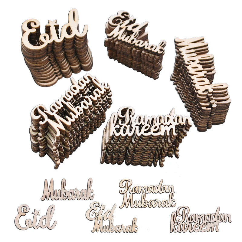 

15/30/60 Pcs Eid Mubarak Wood Chips Decor Muslim Eid Mubarak Ramadan Alphabet Wooden Confetti Ornaments DIY Scrapbooking Crafts