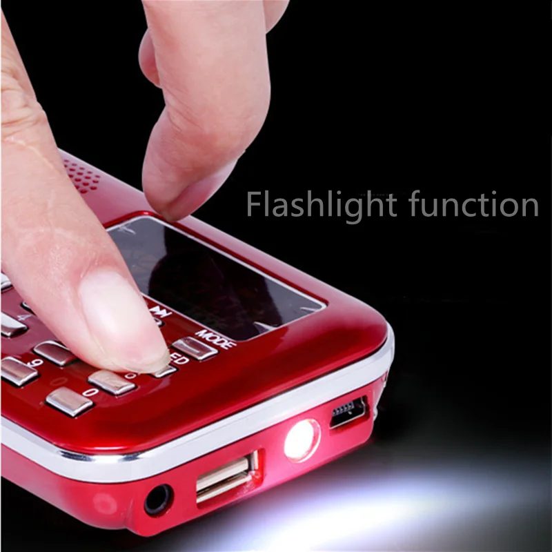 

Mini portable digital radio MP3 player compatible FM receiver recorder TF / USB card LED display flashlight