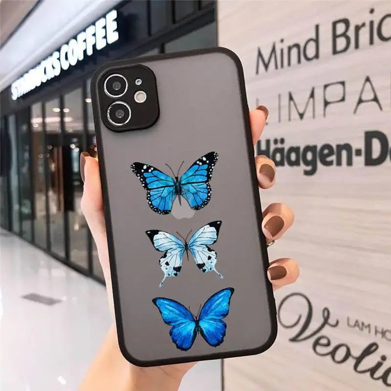 

animal beautiful Blue Butterfly Phone Cases Matte Transparent for iPhone 7 8 11 12 s mini pro X XS XR MAX Plus cover funda