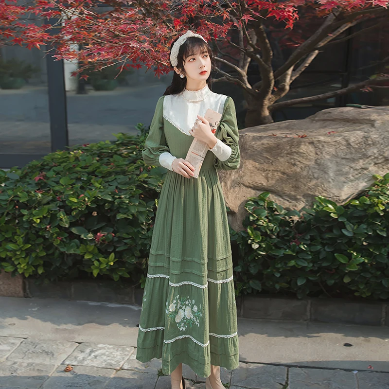 

2020 new fashion women's clothing autumn Stand Patchwork Full Vintage Dresses