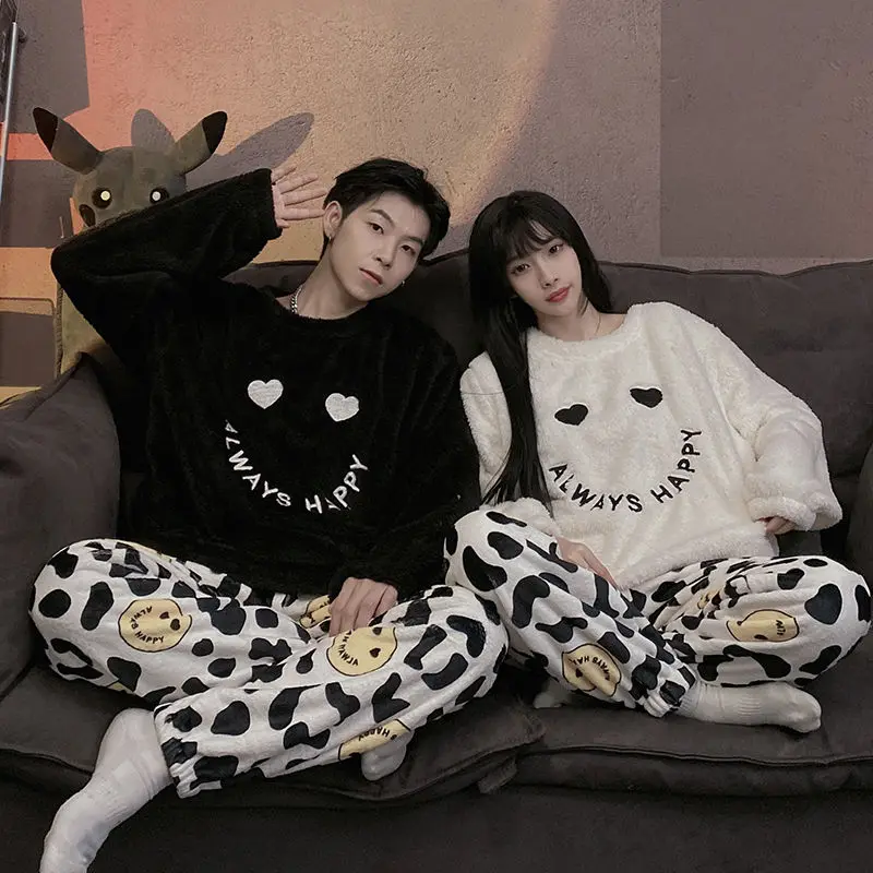 Autumn Winter Pajamas Female Ins New Thickened High-grade Students Plus Velvet Couple Suit Men's Suit Sleep Tops Sleepwear Women