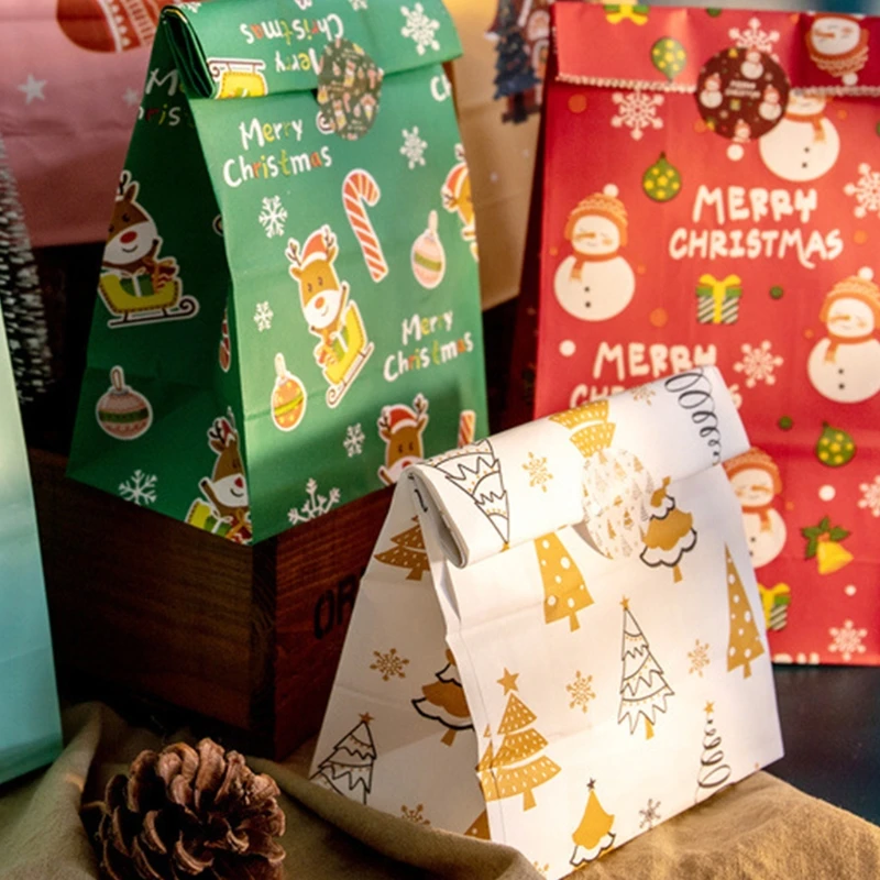 

24pcs Treat Bag Candy Gift Paper Bags with Seal Sticker for Classrooms Xmas Party Christmas Goody Bags Holiday