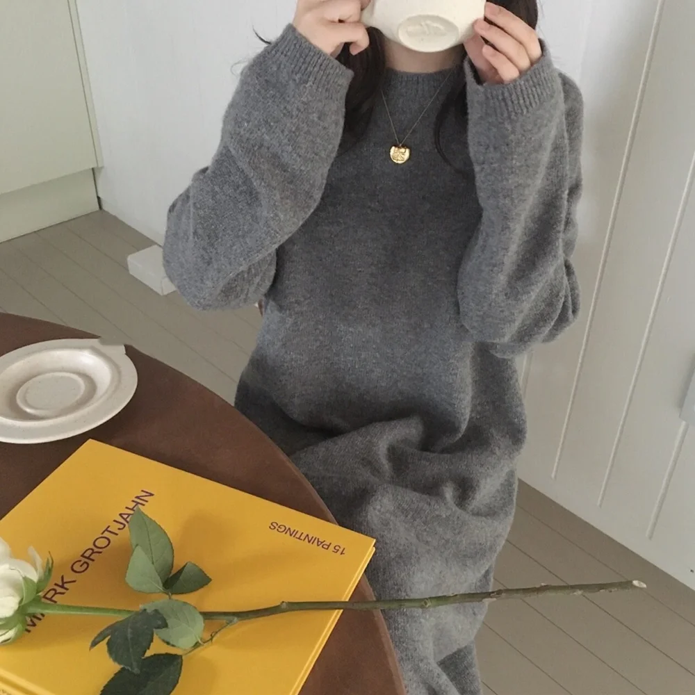 gray dress Свитер женское платье зимние, вязаные, теплые платья для женщин Vestidos с длинным рукавом Повседневные офисные женские элегантные модные женские платья - Цвет: gray dress