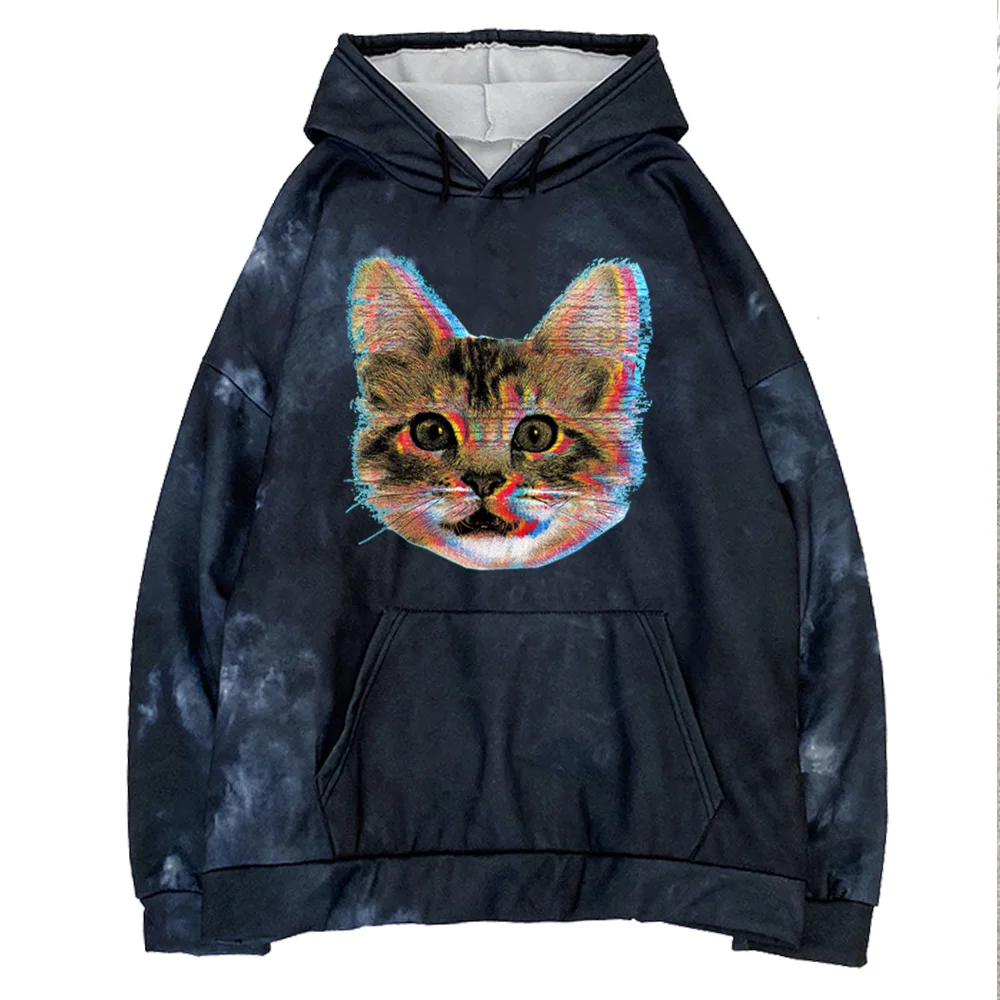 

В стиле Харадзюку, печатанные кошкой, Tiedye Толстовка Kawaii Koreaanse Харадзюку Толстовка Vrouwelijke 90 принтом героев мультфильмов одежда из хлопкового ...