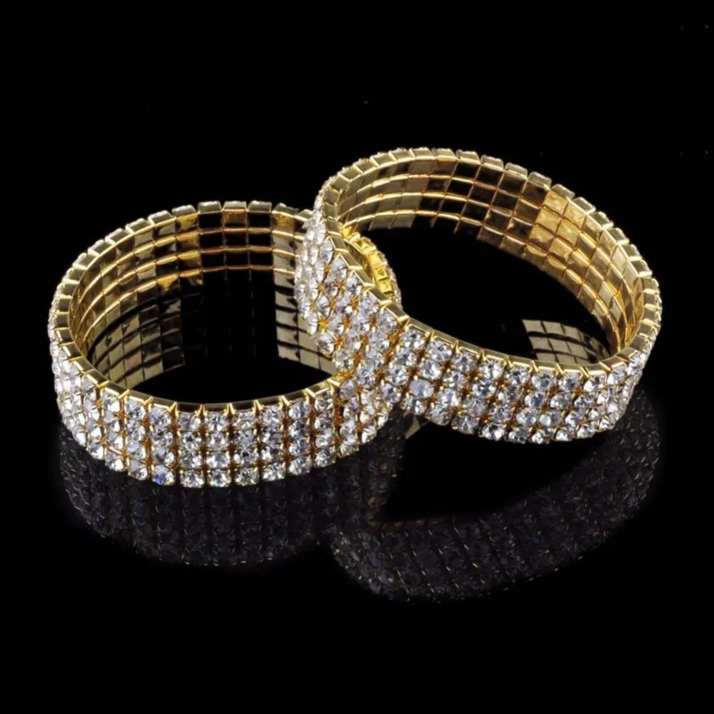 Imixlot Горячая Мода 4/5/8 со стразами в ряд Свадебные Браслет Bling Для женщин ювелирные изделия