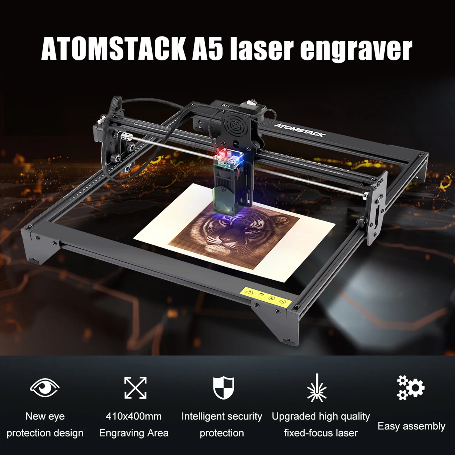 

ATOMSTACK A5 20W Laser Engraver CNC Quick Assembly 410*400mm Carving Area Full-metal Structure Fixed-focus Laser Eye Protection