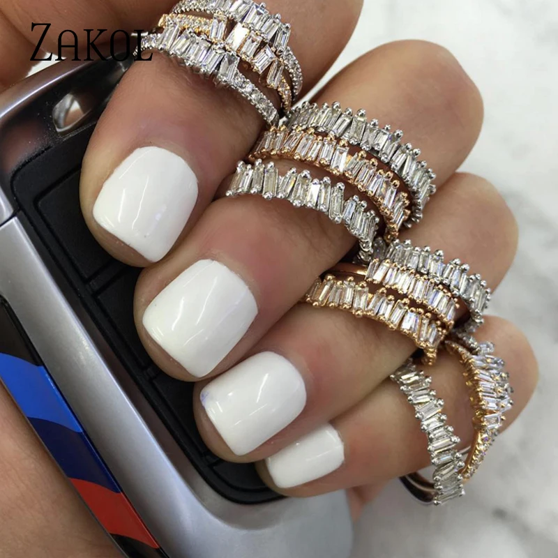 Женское кольцо ZAKOL FSRP2003 регулируемое прямоугольное с фианитом | Украшения и