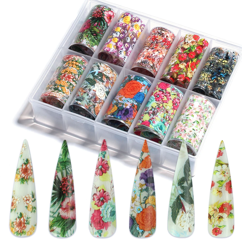 Цветочная Фольга для ногтей 10 шт. Переводные листья красочный дизайн Набор