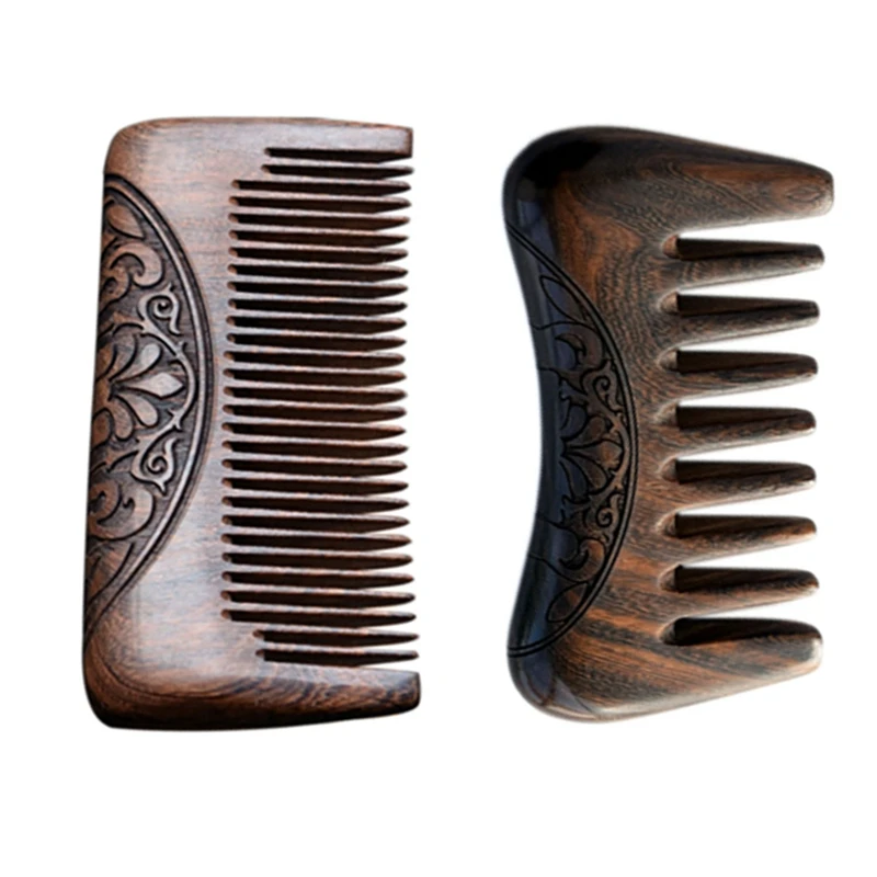 

HAEGER Hand-Carved Flower Natural Sandalwood Comb-Sandalwood Hair Comb Pocket Combs Massage Comb,11X5.3X1.3Cm & 10X5.5X1.3Cm