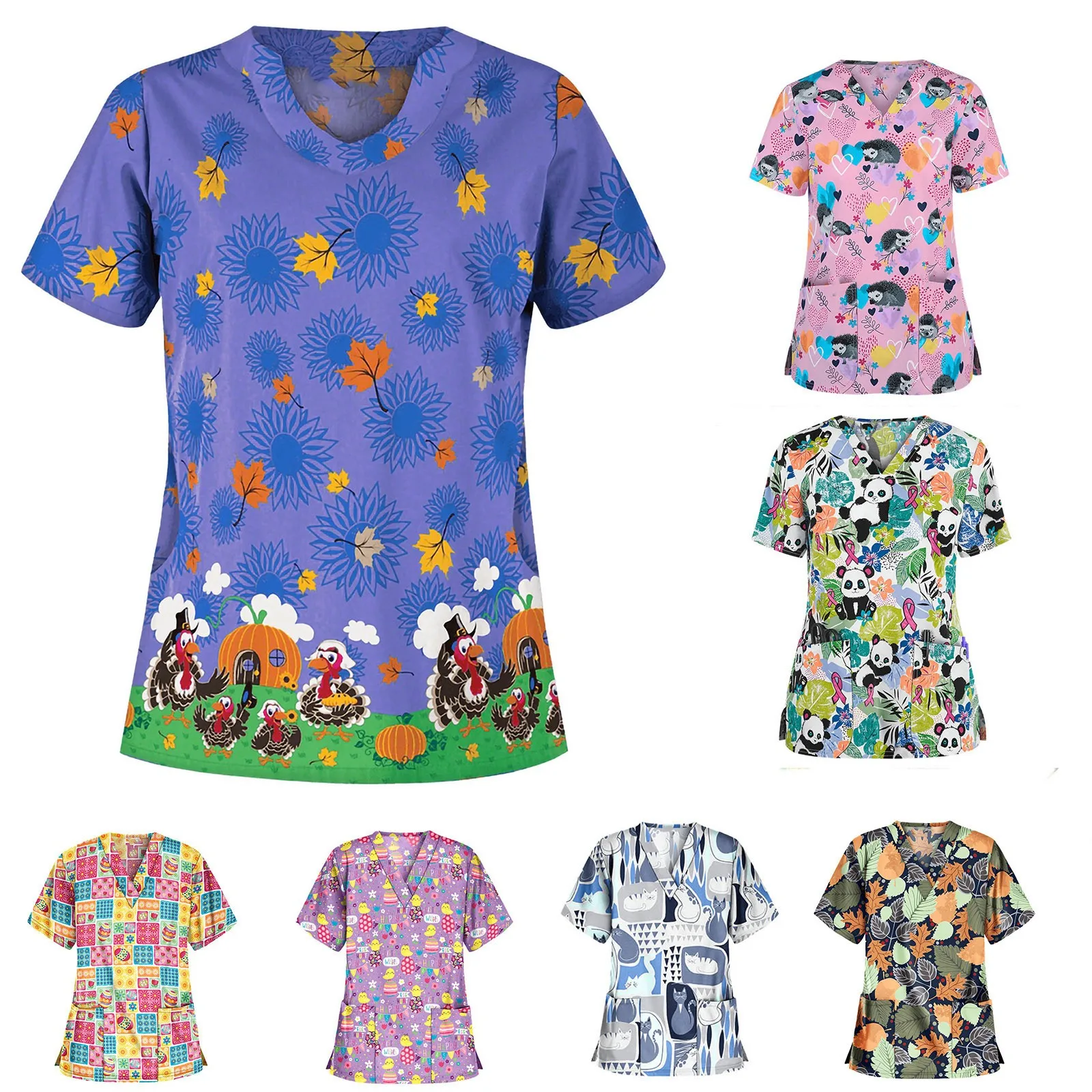 Форма медсестры женская с коротким рукавом и V-образным вырезом Рабочая форма