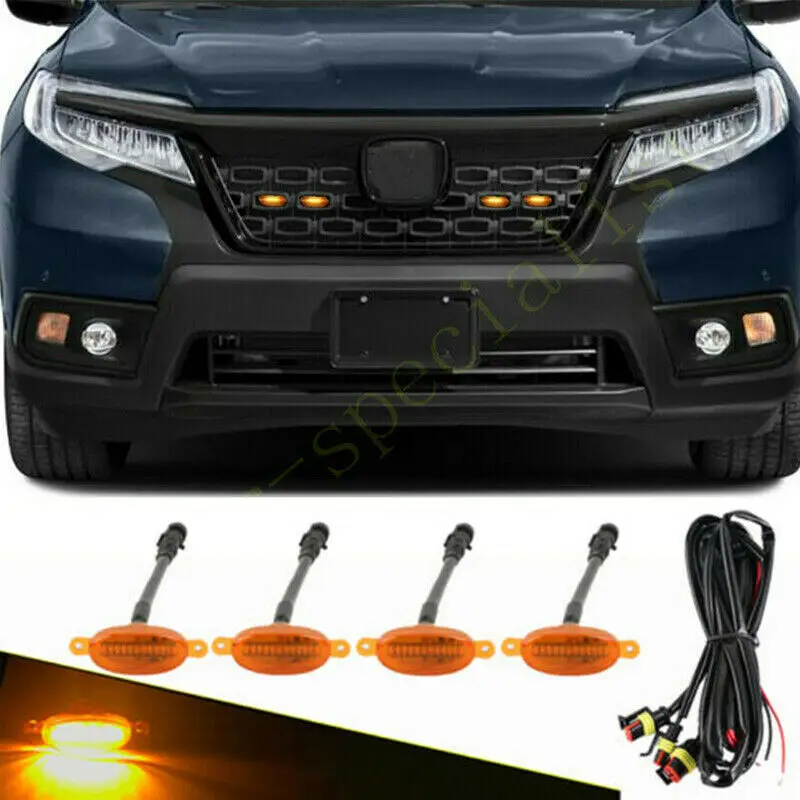 

Fit For Honda Passport 2019-2021 LED Car Front bumper Grille LED Yellow Light Raptor Style Light Kit Decor W/ Wire Speed
