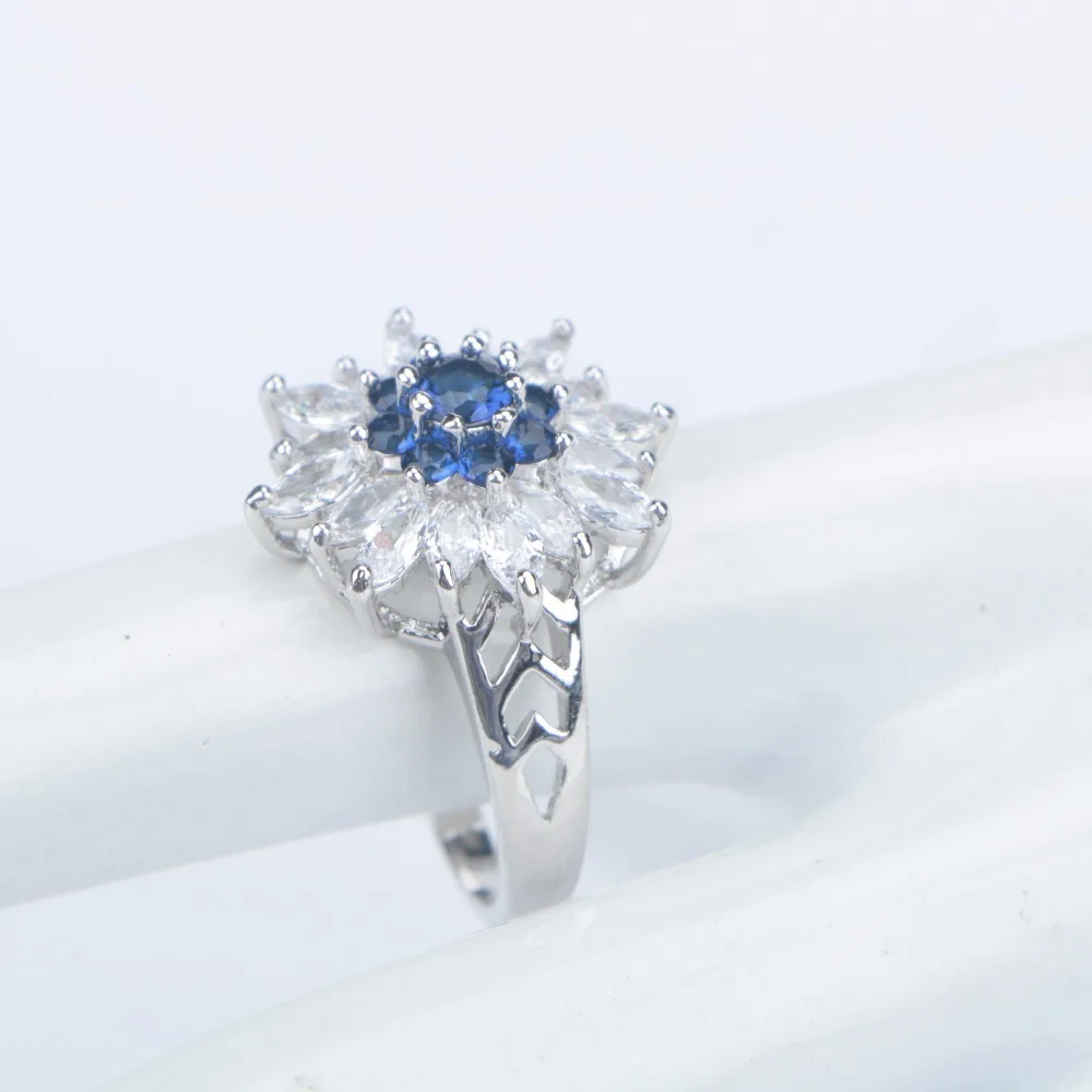 Женский комплект свадебных украшений с голубым цирконием и жемчугом серебро 925