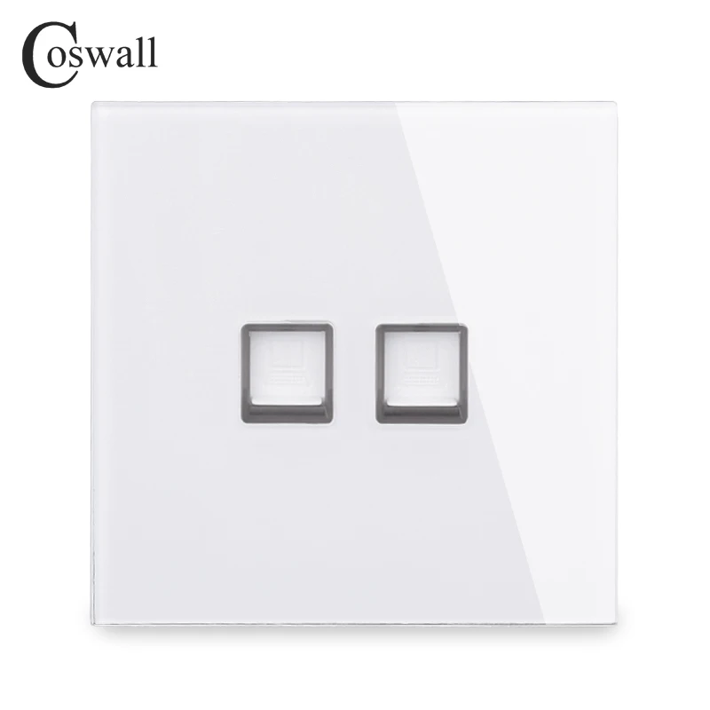 Coswall Кристалл Закаленное стекло панель 2 банды RJ45 CAT5E интернет-Джек Розетка для передачи данных компьютерная розетка Белый Черный Серый Золотой