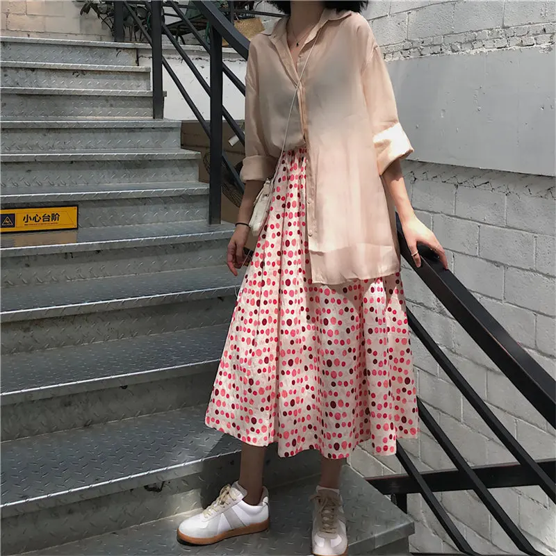 Длинные юбки-трапеции в горошек Alien Kitty летние тонкие универсальные юбки