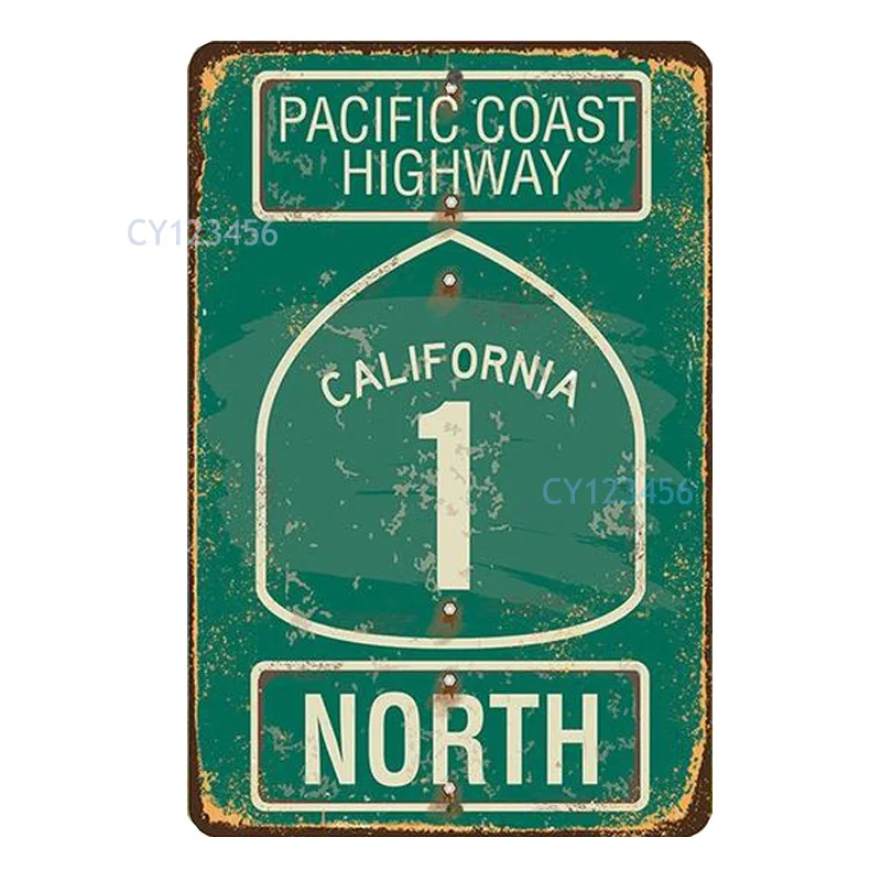 

Pacific Coast Highway California North Poster Tin Sign Metal Wall Sign Home Shopping Mall Wall Decoration Retro Metal Plate