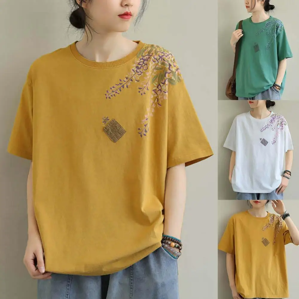 

Vintage Women Short Sleeve O Neck Floral Print Loose T-shirt Casual Blouse Top Short Sleeve Fashion Summer for Women Clothes