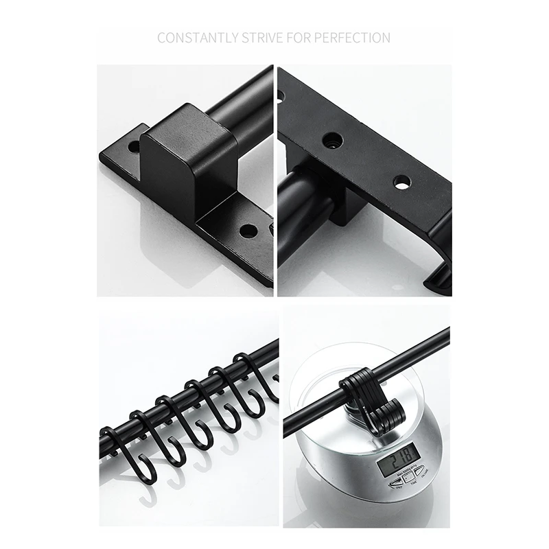 

Kitchen Rail with Hooks, Pan and Pot Hangers for Kitchen Wall Mount, Utensil Rack with Removable S Hook, Aluminum