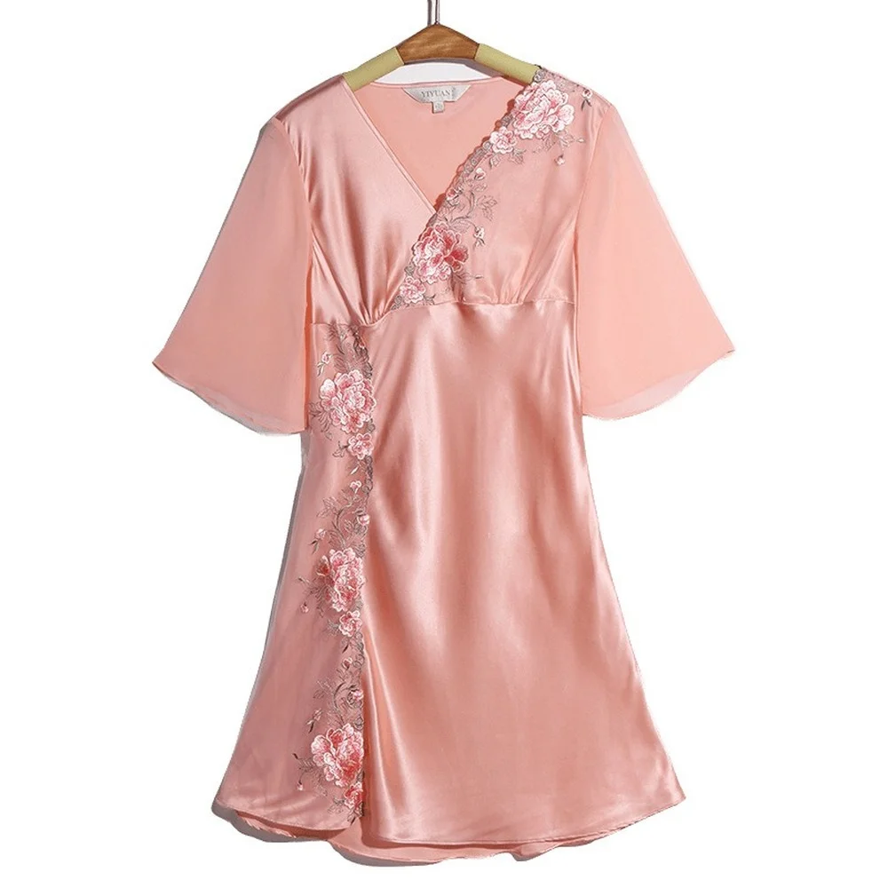 100% Mulberry Silk Pajamas for Women Summer Sexy Lace Embroidered Silk Women's Pajamas Set Silk Spring and Autumn Sleepwear