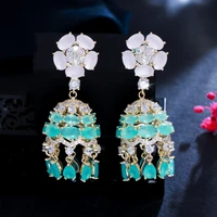 cwwzircons elegant dangle drop round tassel cubic zirconia stone long flower earrings for women ethnic gypsy bell jewelry cz942