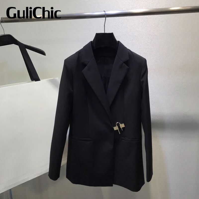 

1,19 высококачественный Женский однотонный Блейзер GuliChic с отложным воротником и длинным рукавом, повседневный модный шерстяной Блейзер миди...