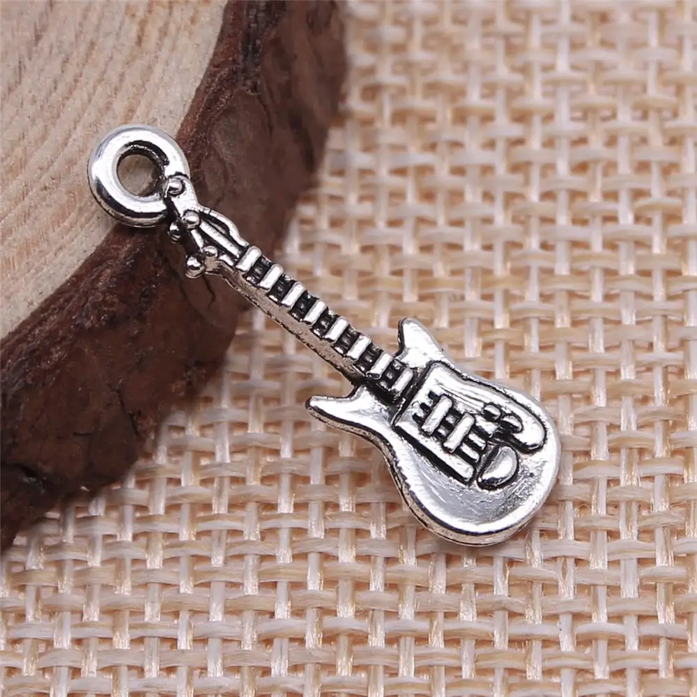 

Handmade Pendants For Jewelry Accessories 40pcs Guitar Charms 24x7mm Antique Silver Plated