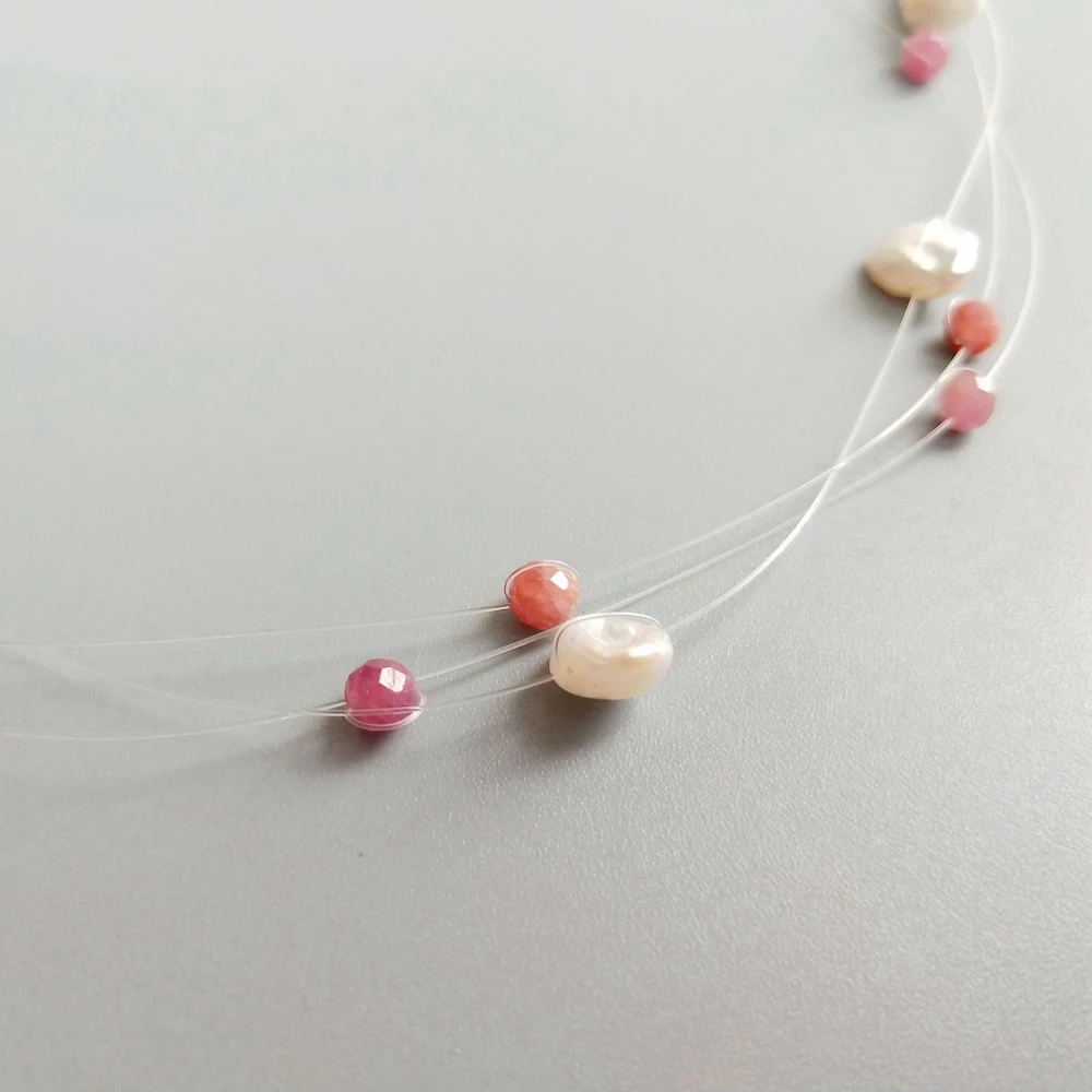 

Lii Ji Genuine Natural Ruby Freshwater Pearl Baroque Pearl Necklace